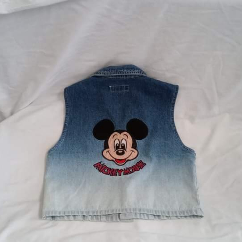 Vintage Little Friend Denim Mickey Mouse Ombre Jeans Vest Size 11/12